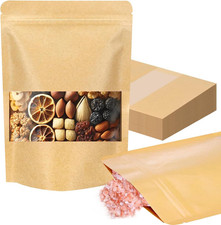 Kraft Paper Bags with Window 100 Pack - Resealable Food Grade Brown Pouches