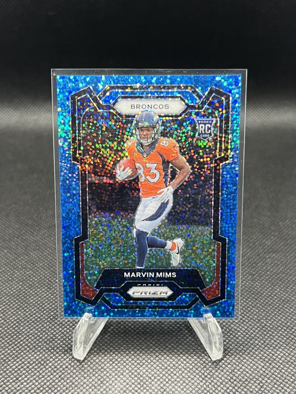 2023 Panini Blue Sparkle Prizm /96 #327 Marvin Mims RC Broncos