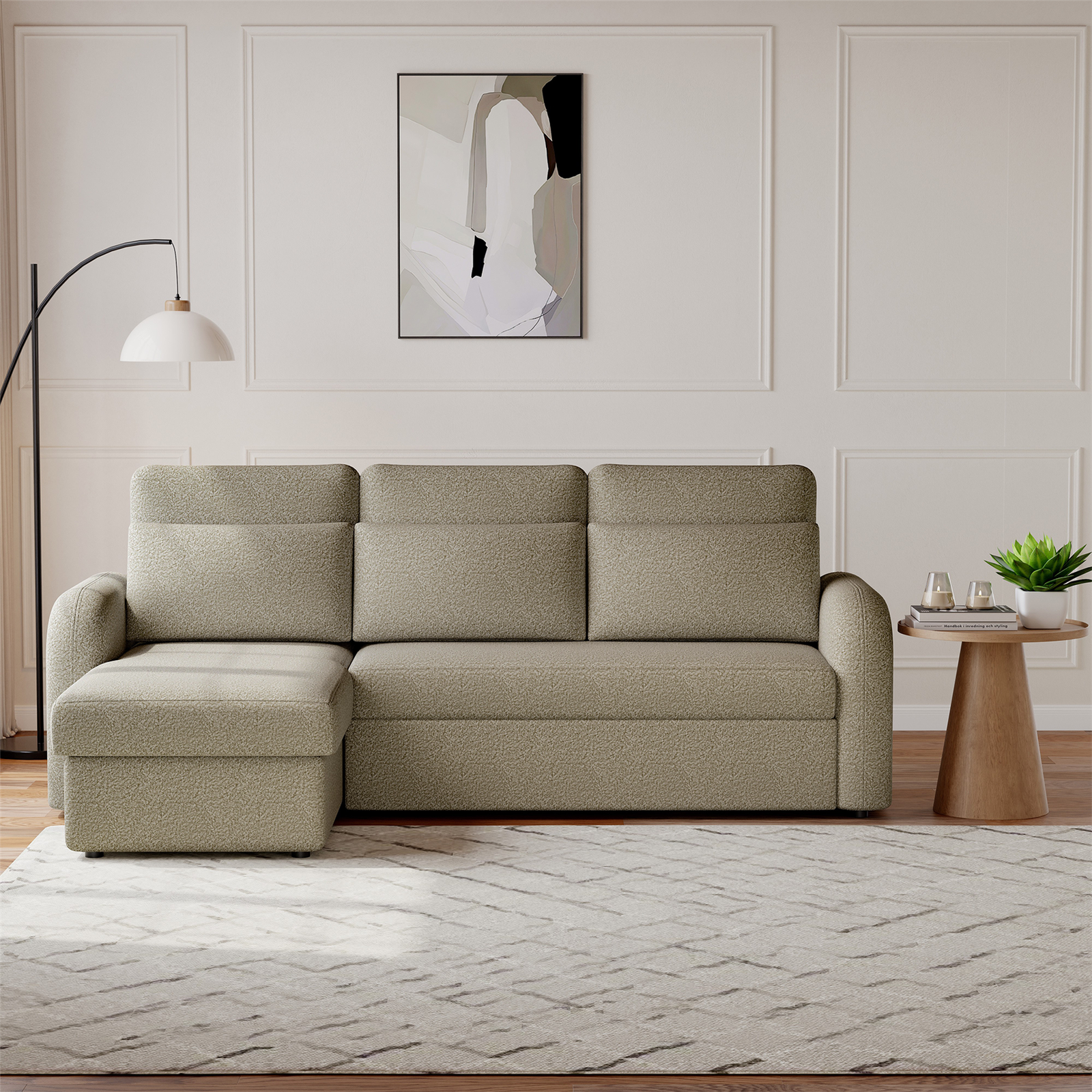 Flyn L-Shape 3-Seater Boucle Sofa Bed - Boucle Taupe - Image 4