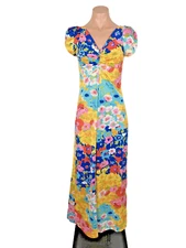 GLYDON'S FLORAL Print SHEER Dress HOSTESS Caftan Vtg 60s Nightgown Psychedelic S