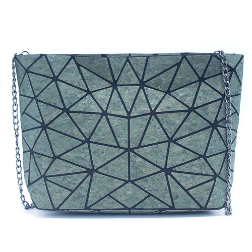 Natural Cork Stylish Geometric Chain Crossbody Cork Bag, Cork fabric, Zipper - Picture 10 of 11