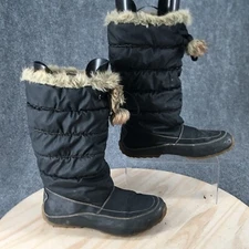 Sporto Boots Womens 9.5 Tall Snow Black Faux Leather Faux Fur Drawstring Casual