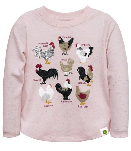 NEW John Deere Sparkly Pink 9 Chicken Breeds Long Sleeve T-Shirt Sizes 5  - Picture 4 of 4