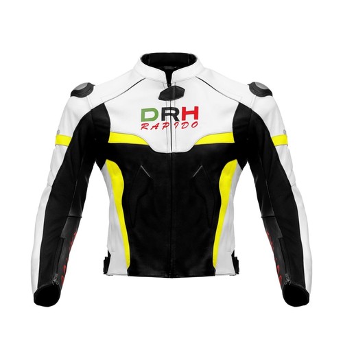 DRH RAPIDO Racing Biker Motorcycle Leather Jacket Men Motorbike Leather Jackets - Picture 2 of 30