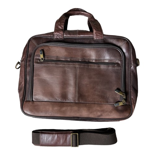 Classic Samsonite Genuine Leather Laptop Shoulder Strap Briefcase Brown - Picture 3 of 23