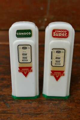Vintage 1950s Conoco Super Gas Pump Salt & Pepper Shakers Minneapolis Minnesota