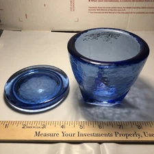 Fire and Light Recycled Glass Footed Cobalt Blue Jar with Lid Beautiful 4” Tall