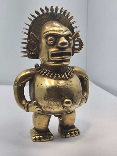 Antique Pre Columbian Men Idol God Solid 9-10K Gold Figure Statue - Picture 2 of 10