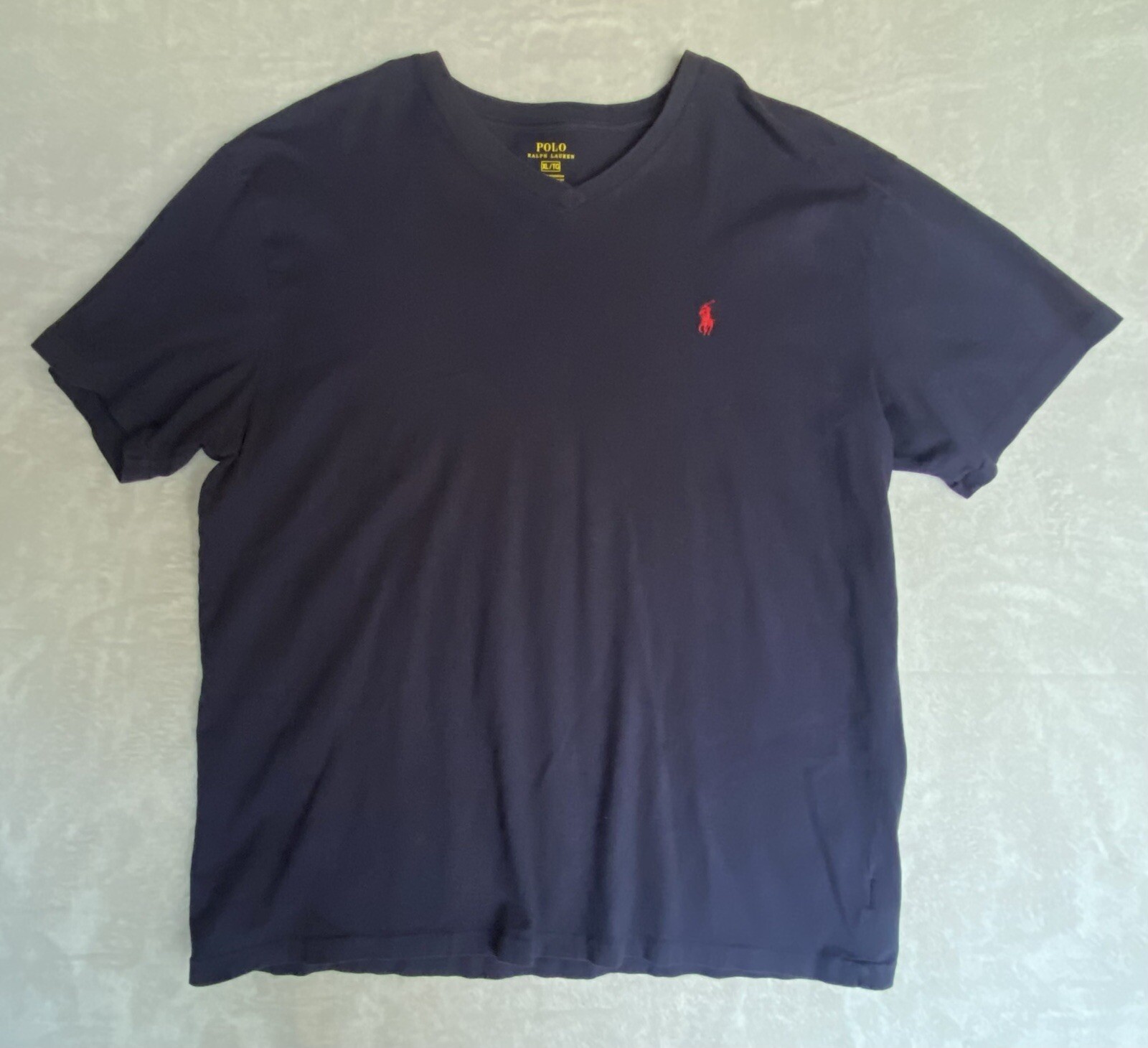 Polo Ralph Lauren camicia uomo XL blu navy manica corta scollo V rosso pony