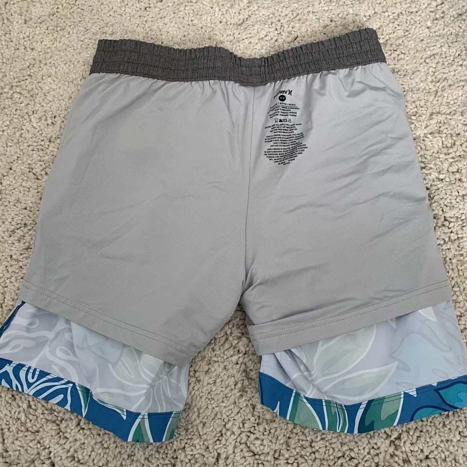Pantalones Cortos Hurley Talla Mediana Azul Floral con Forro Pantalones Cortos Adjuntos con Cordón Bolsillos Foto 2 de 4