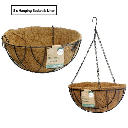 5PCS Garden Hanging Basket With Liner & Chain Flower Plant Planters Baskets 30cm - Picture 3 of 4