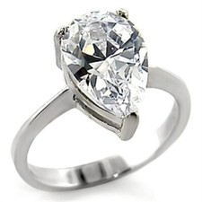 Vtg Sterling Silver Pear Cut Ring Size 9 Solitaire Engagement Cubic Zirconia 925