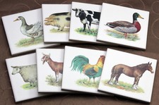 10x10 Küchenfliesen mit Bauernhof Tiere Schwein Gans Hahn Pferd - matt/ glanz