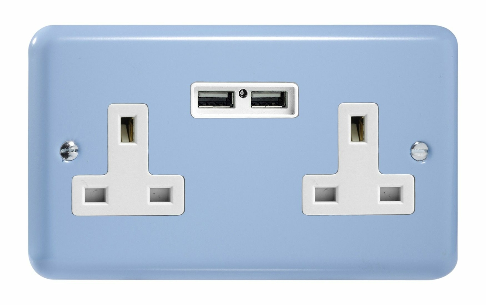 Varilight XY5U2W.DB Duck Egg Blue 2 Gang Unswitched 13A Socket 2.1A USB