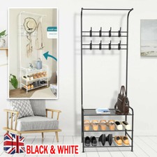 Coat Rack and Shoe Storage Metal Hall Tree Hallway Clothes Stand with 16 Hooks