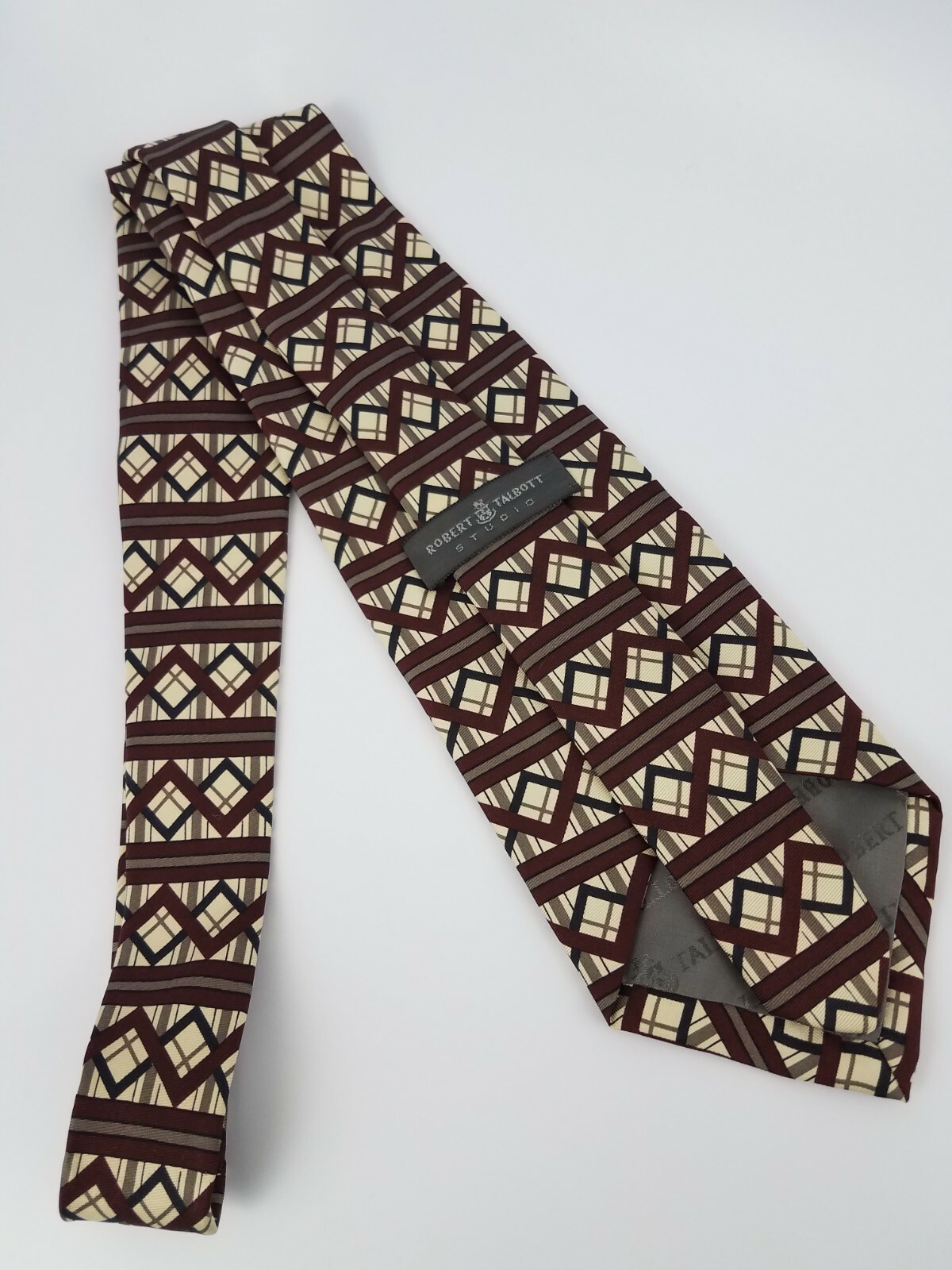 Robert Talbott Studio Silk Tie Beige Burgundy Bla… - image 4