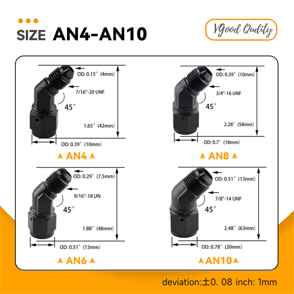 Podavelle 6AN Male Flare To 10AN -10 ORB O-ring Boss 45 - Foto 8