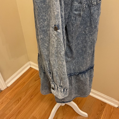 Zenana Blu Denim Chambray Tunica Top Camicia Lunga Blusa Invecchiato Donna 1X - Foto 4 di 9