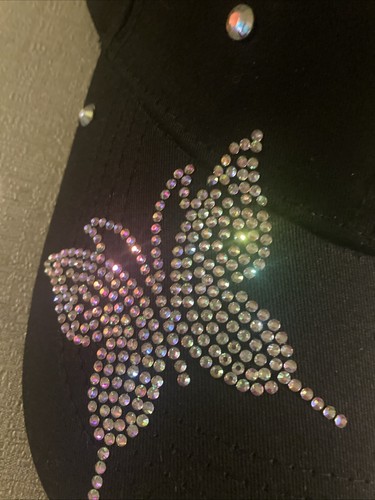 BTFY Bling Designer Rinestone Butterfly's Cap Hat Snapback Black One Size - Picture 2 of 9