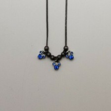 Disney Pewter Tone Mickey Icon Crystal Necklace Triple Mouse Parks Vintage Look