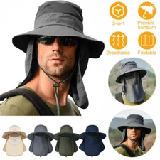 Men Women Fishing Hat UPF50+ Protection Wide Brim Sun Cap w/Face Cover&Neck Flap