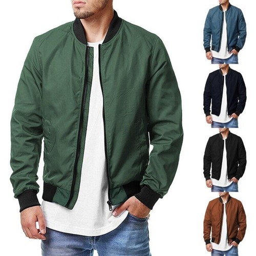 Men Baseball Full Zip Outwear Mens Softshell Crew NeckFall Jacket Casual M-5XL↕ - Zdjęcie 1 z 18