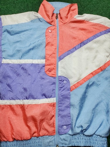 Vintage 90s Lavon Windbreaker Pink Purple Vaporwave Retro Geometric Groovy Sz S - Picture 3 of 8