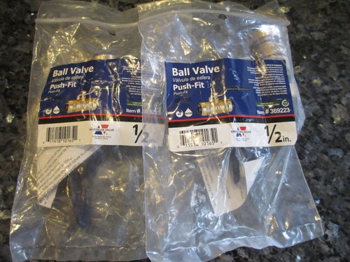 2 X AMERICAN VALVE 1/2" PUSH-FIT BALL VALVE - WORKS WITH COPPER / PEX / CPVC