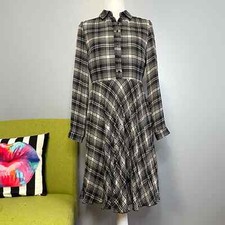 Banana Republic Black Tan Plaid Long Sleeve Shirt Dress 4