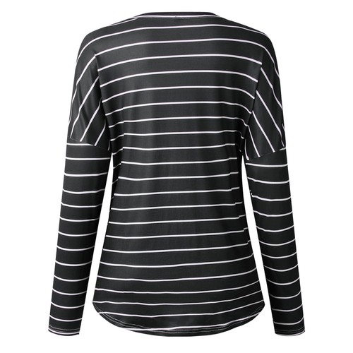 Womens Long Sleeve V Neck Button Down Stripe Loose Casual Shirts Tunic Tops - Bild 5 von 7