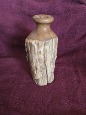 Large Boho Hand Turned Wood Vase Rough Bark Edge Knotty Rustic Cottagecore 12"