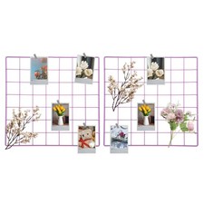 2Pcs Wire Wall Grid Panel, 14" x 14" Metal Photo Display Grid with Screw, Purple