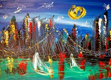 NEW YORK CITY MODERN ART   SIGNED CANVAS - STRETCHED painting original 34EC