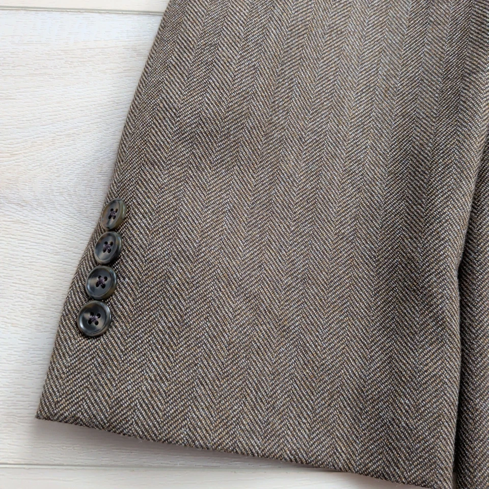 Oak Hill Herringbone Blazer Mens 52L Wool Stretch Sport Coat Brown Casual Suit - Image 4 of 4