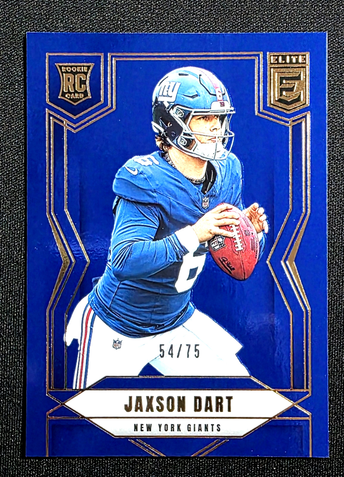 2025 Panini Donruss Elite Jaxson Dart #103 Blue /75 SSP Color Match RC Giants