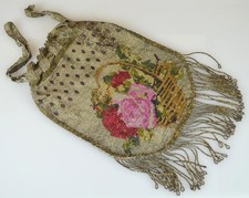 VICTORIAN MICRO BEAD FLORAL DRAWSTRING PURSE FLAPPER - 8