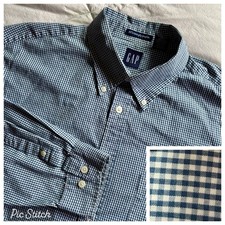Vintage GAP 80s Two Ply Poplin Button Up Shirt Mens L Blue Gingham Check Y2K EUC