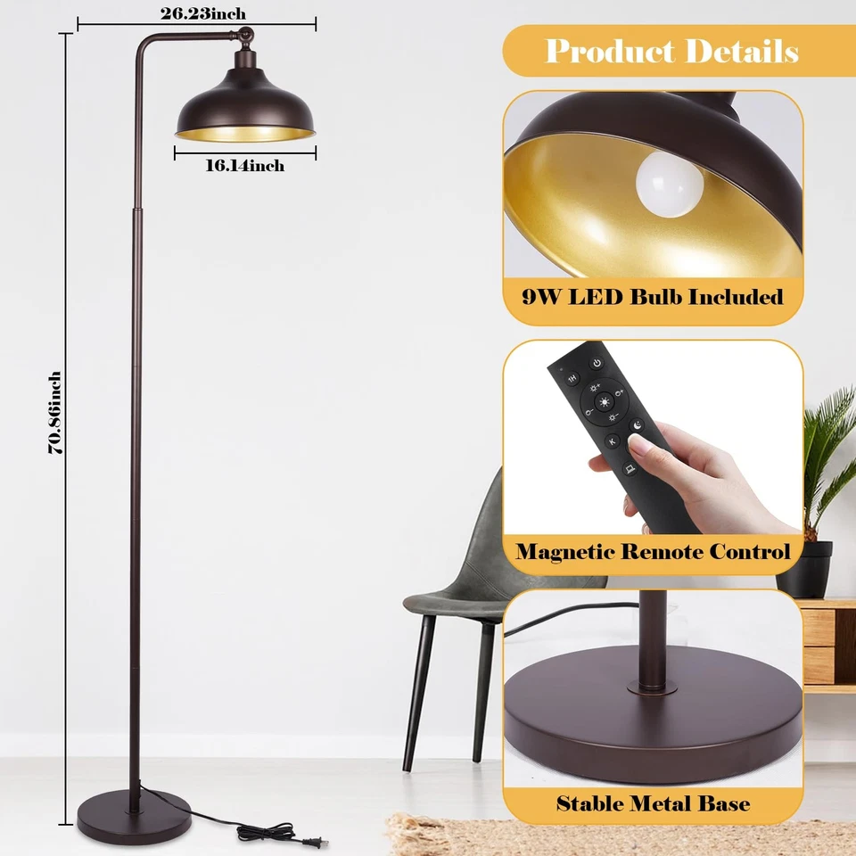 Lámpara de pie de arco moderna para sala de estar, soporte regulable de arco de cúpula grande de 16 pulgadas... Foto 2 de 4