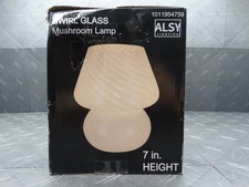 Alsy 7in White Contemporary Swirl Glass Mushroom Accent Lamp 24179-001