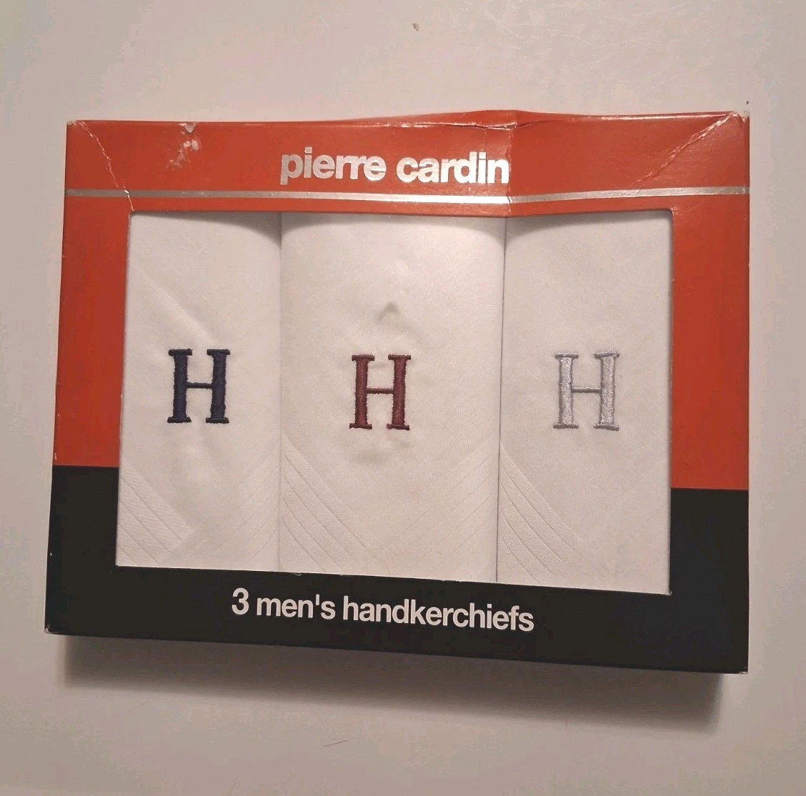 Pierre Cardin 3 Men's Handkerchiefs Embroidered Initial H New In Box
