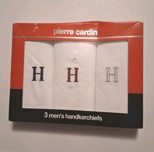 Pierre Cardin 3 Men's Handkerchiefs Embroidered Initial H New In Box