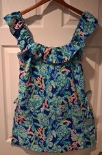 LILLY PULITZER ZOYA RUFFLE ROMPER in CORSICA BLUE TURTLE VILLA SIZE 8