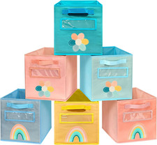 Cube Storage Bins, 6 Pack 11 Inch Fabric Storage Bins with Handle and Label Wind