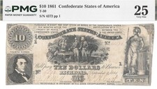 T-30 $10 Confederate States Civil War Money Sweet Potato Dinner Note PMG VF 25