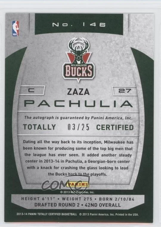2013-14 Totally Certified Signatures Totally Gold /25 Zaza Pachulia #146 Auto - Image 2 of 2