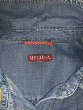 MERONA Blue Jeans Shirt Dress Button Up Pockets Size L belt size Was Removed
