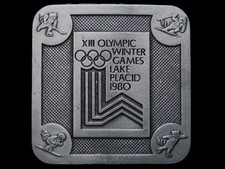 JK19140 NICE VINTAGE 1980  XIII OLYMPIC WINTER GAMES  PEWTER BELT BUCKLE