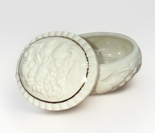 Vintage Lenox Ivory Porcelain Trinket Box Gold Trim Embossed Fruit