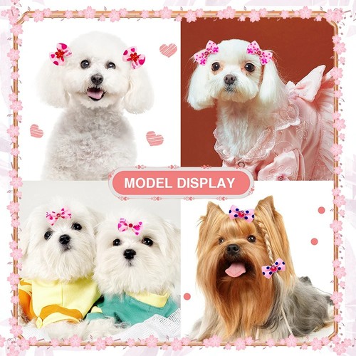 40Pcs Hair Bows PINK Dog Hair Bows Clips Grooming Accessories for Pet Puppy Cat - Picture 2 of 6