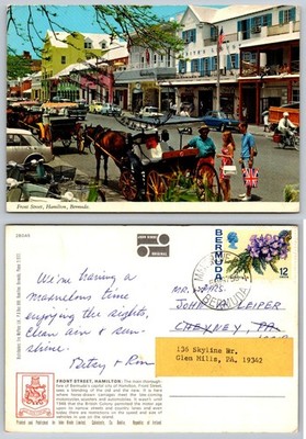 Vintage 1974 Bermuda Postcard Front Street Hamilton Horse & Carriage John Hinde